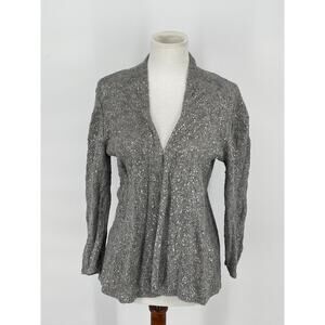 Eileen Fisher Linen Blend Open‎ Front Cardigan Metallic Silver Gray Size S
